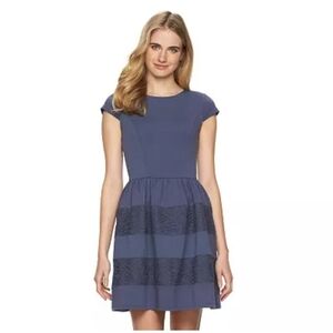 LC Lauren Conrad Cap Sleeve Striped Lace Fit & Flare Dress Womens Size 12 Purple